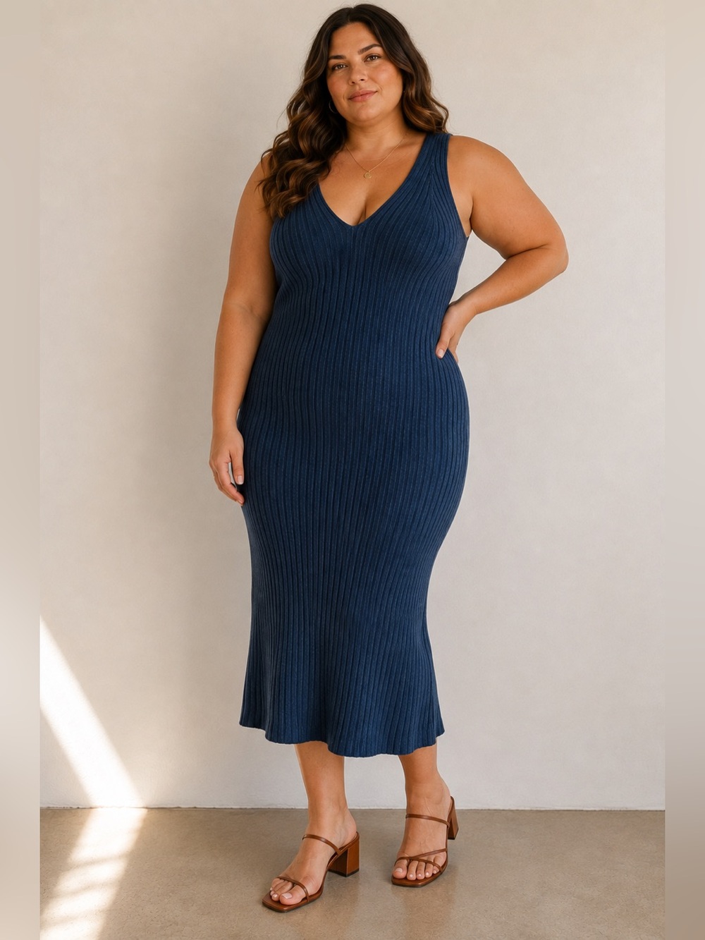 🤍 Modern Citizen Ribbed Knit Midi Dress | NWT | Deep Teal Blue | Minimalist